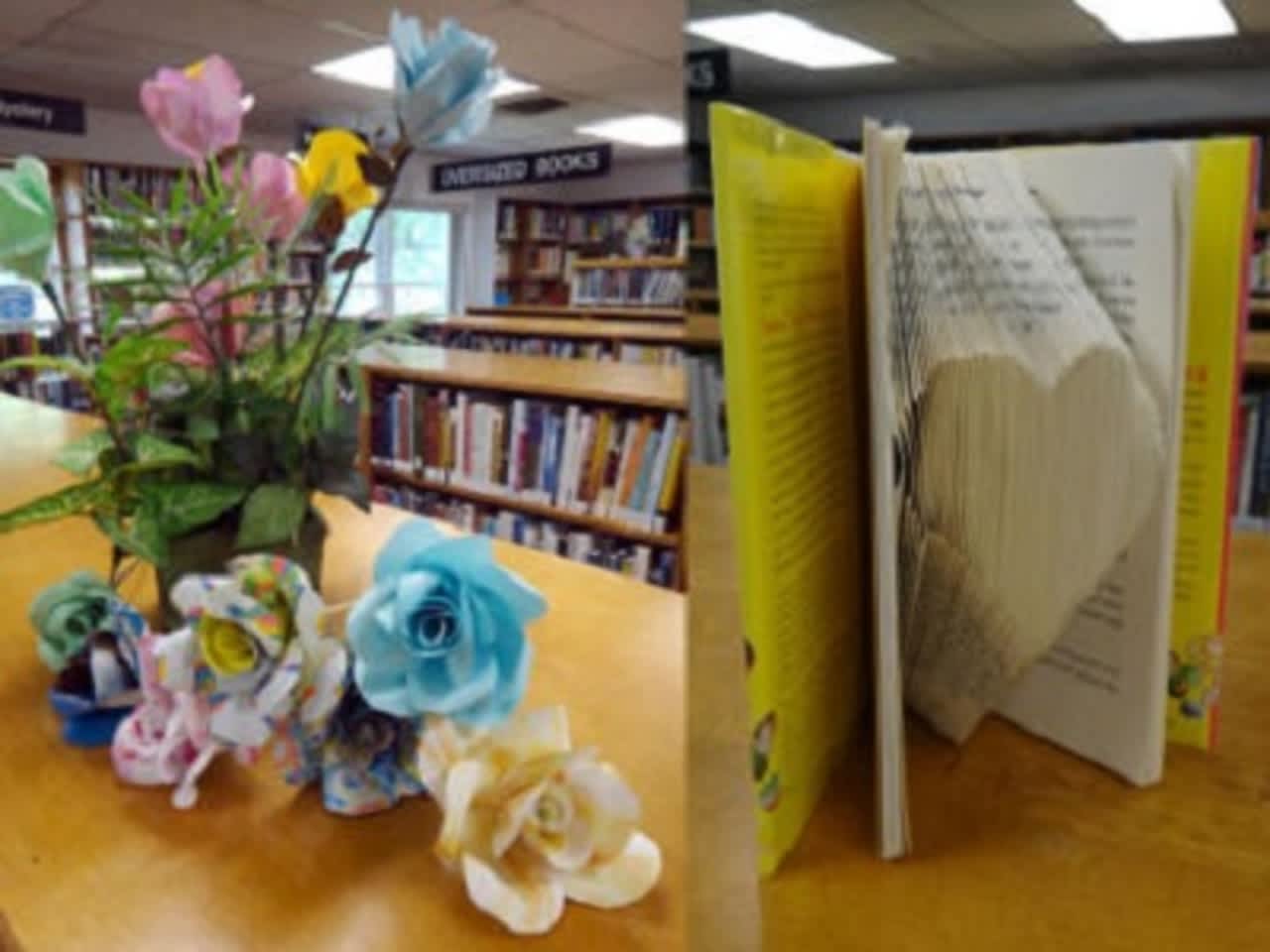 Books become art in a workshop offered at the West Milford Township Library.