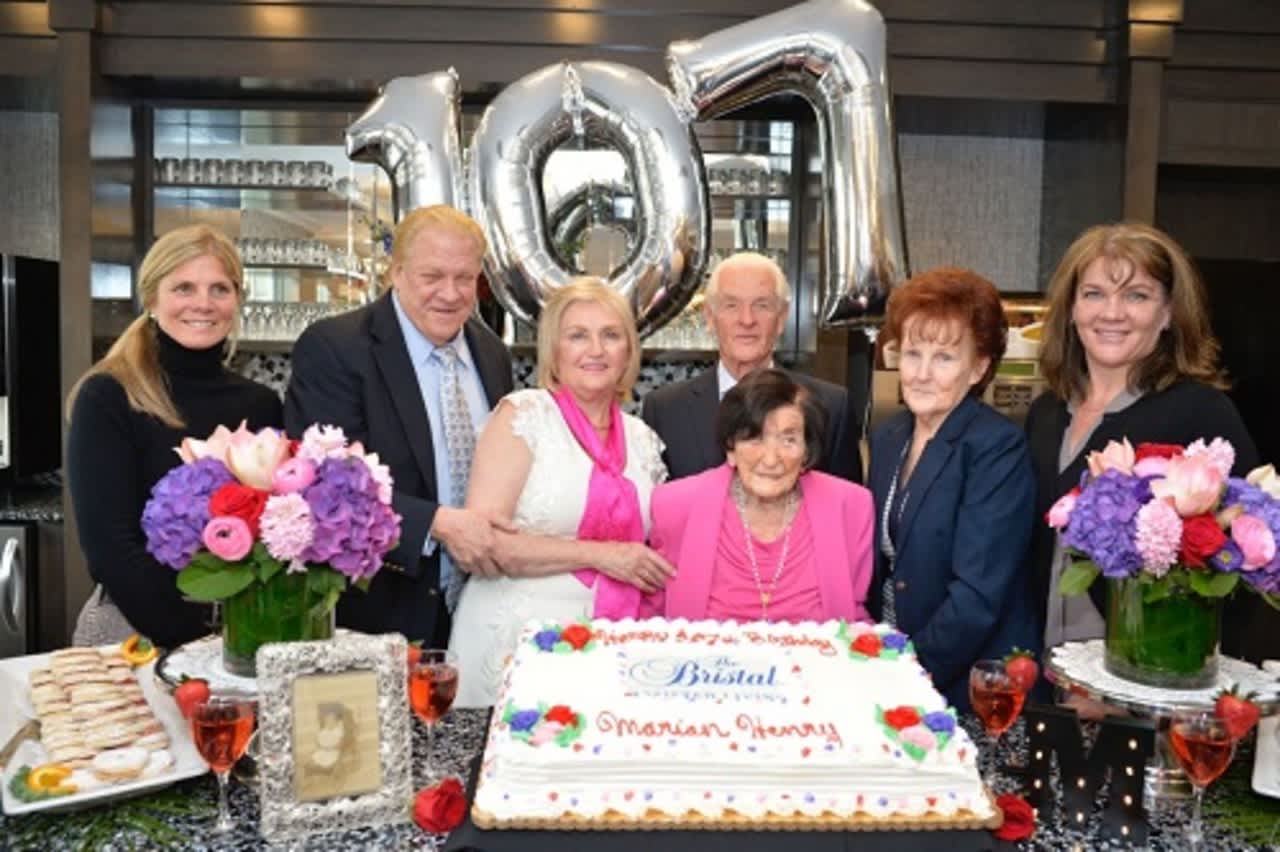 Marian Henry, a resident of The Bristal in Armonk, celebrates her 107th birthday Thursday with family and friends.