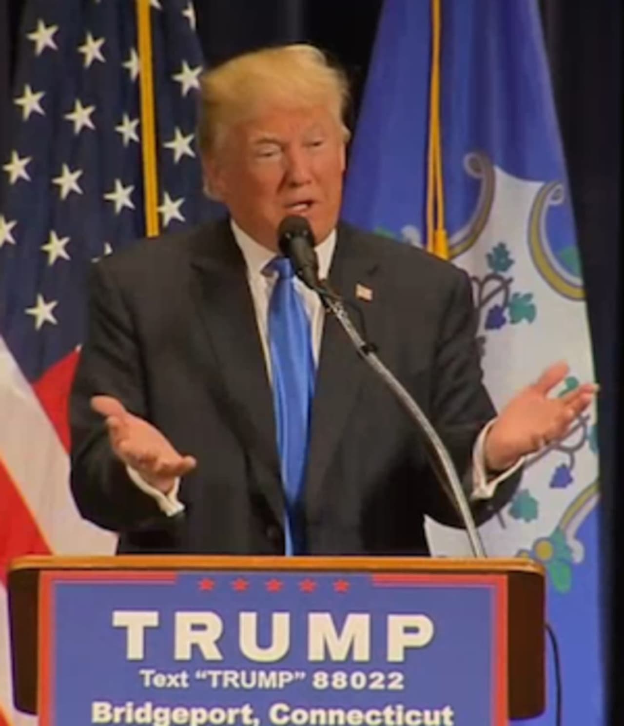 Donald Trump at the podium in Bridgeport