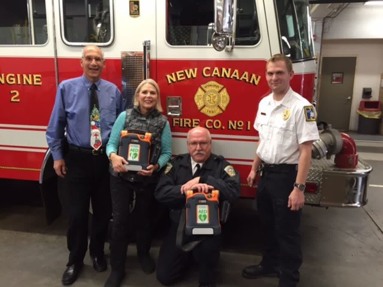 Norwalk Hospital recently donated two automated external defibrillators (AEDs) to the New Canaan Fire Department and one to St. Aloysius Church in New Canaan.