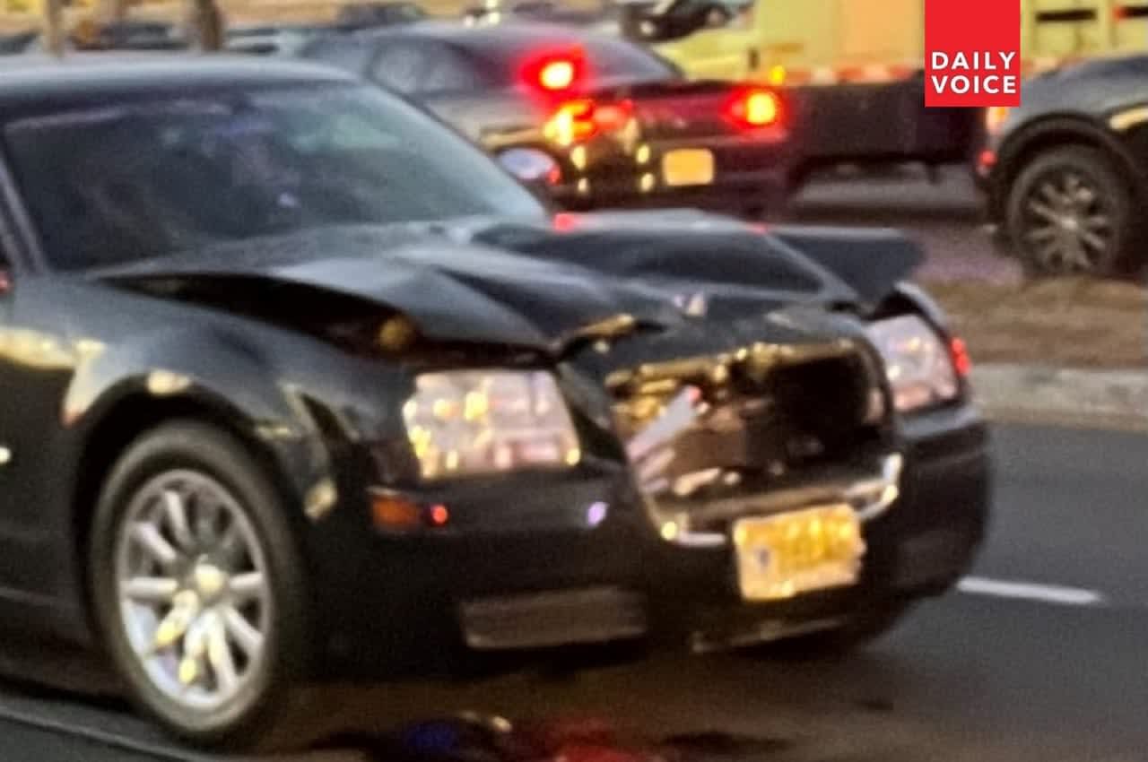The Chrysler 300 that struck and killed the pedestrian on eastbound Route 46 in Teterboro.
