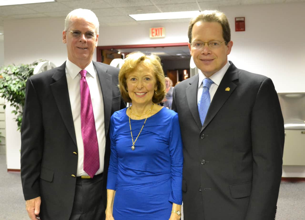 New Canaan resident Michael Hobbs, left, is shown with his wife, Hazel, and David L. Levinson, Ph.D., President of Norwalk Community College and Vice-President of the Connecticut State Colleges and Universities Board of Regents for Higher Education. 