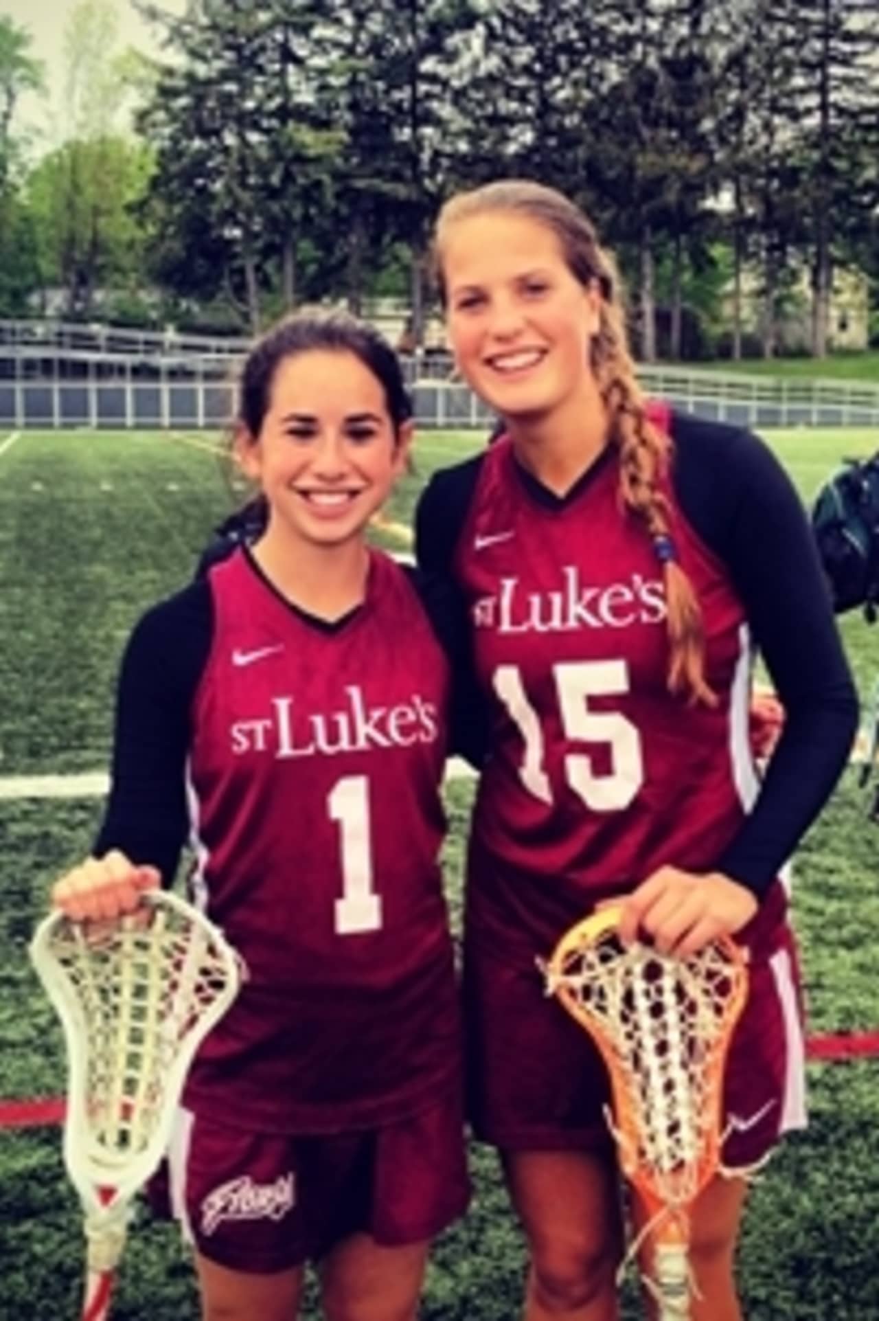 Stamford's Lindsay Bralower, left, and Weston's Caroline Parsons were named Academic All-Americans in girls lacrosse. Both players are recent graduates of St. Luke's.
