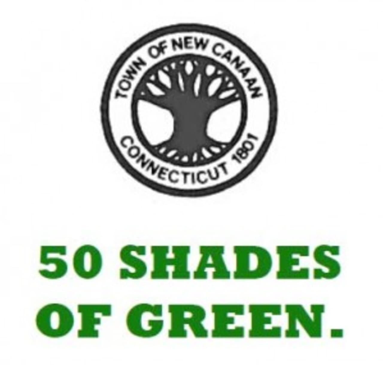 The "50 Shades of Green" logo being used by the New Canaan Conservation Commission. 