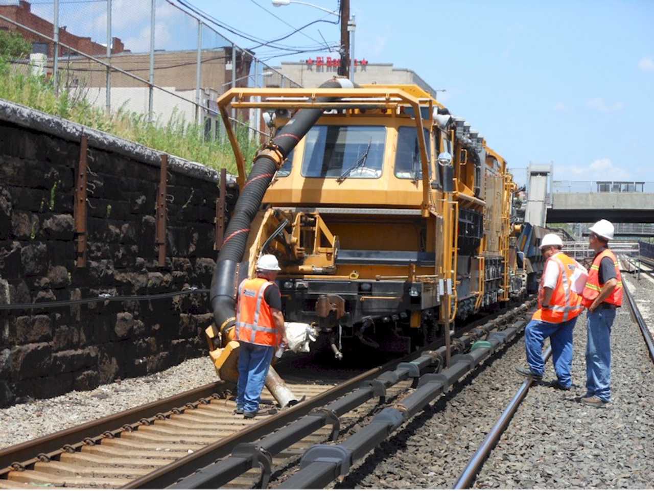 Metro North railroad employees conduct repair work.