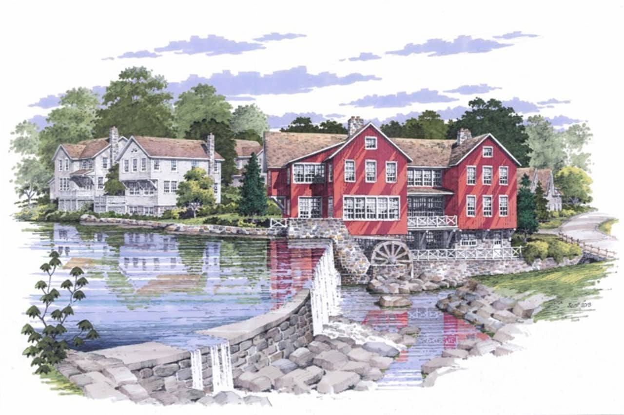 A color rendering of the home development at Jelliff Mill, which will have six homes, three condos and a loft unit.