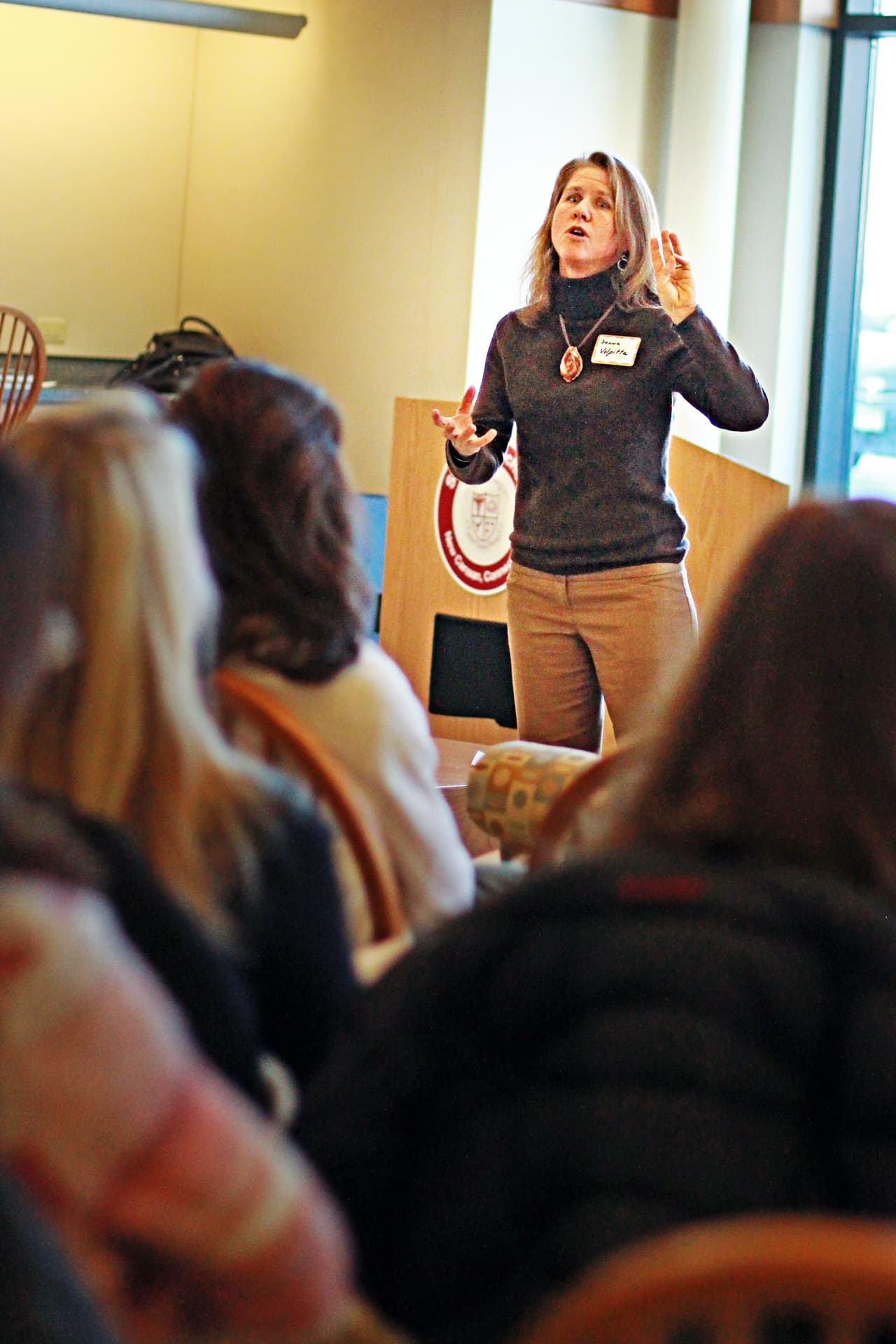 Pound Ridge's Donna Volpitta, author and parent at St. Luke's in New Canaan, recently spoke at the Parents Association's "Spread the Word" event.