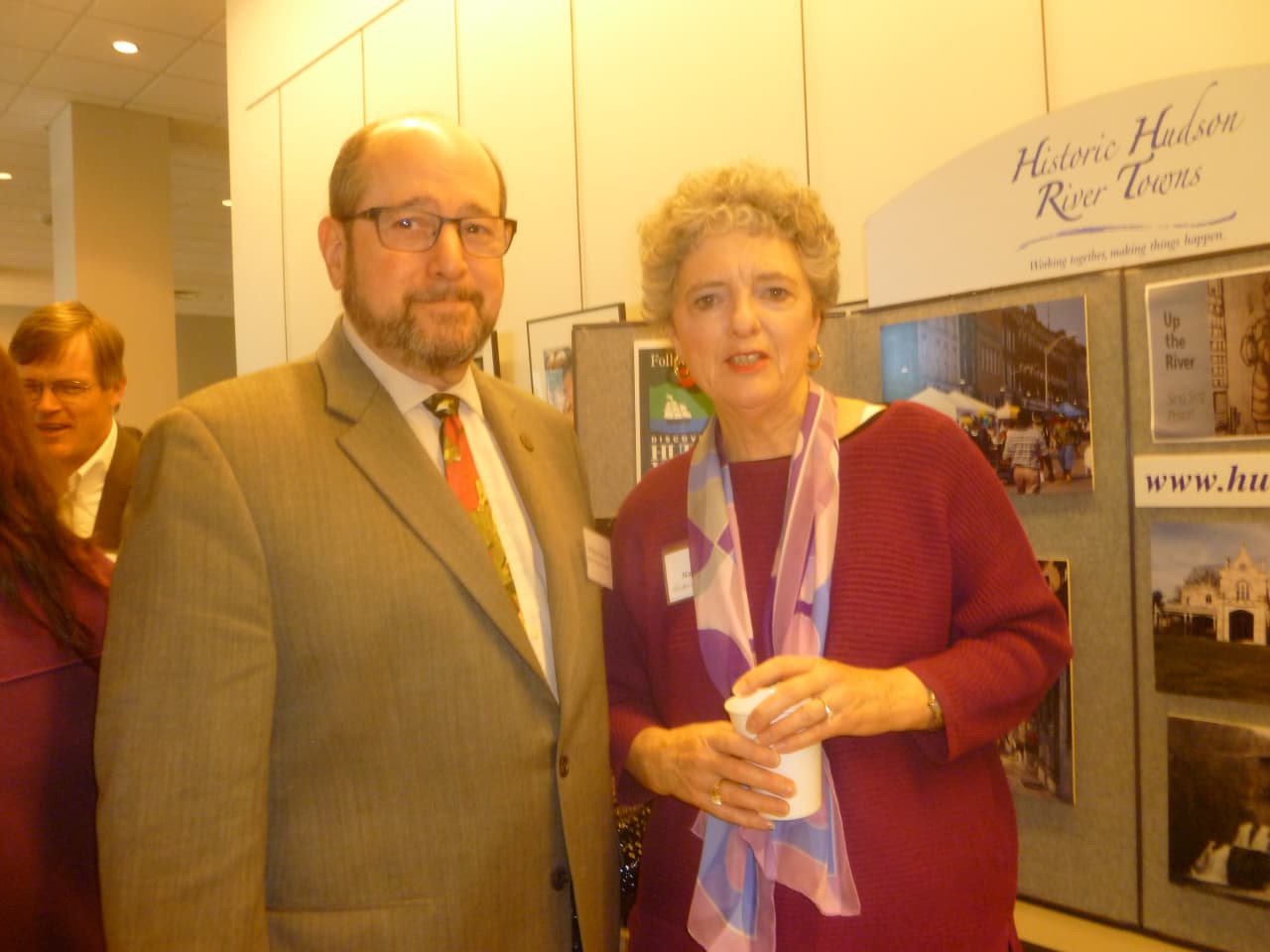 Ossining Mayor Bill Hanauer and Nancy Gold at a Downtown Revitalization Summit at the Ossining Library.
