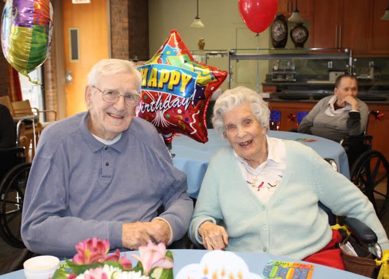 John Chesney and Dorothea Williams celebrate their landmark 100th birthdays at Waveny Care Center in New Canaan.