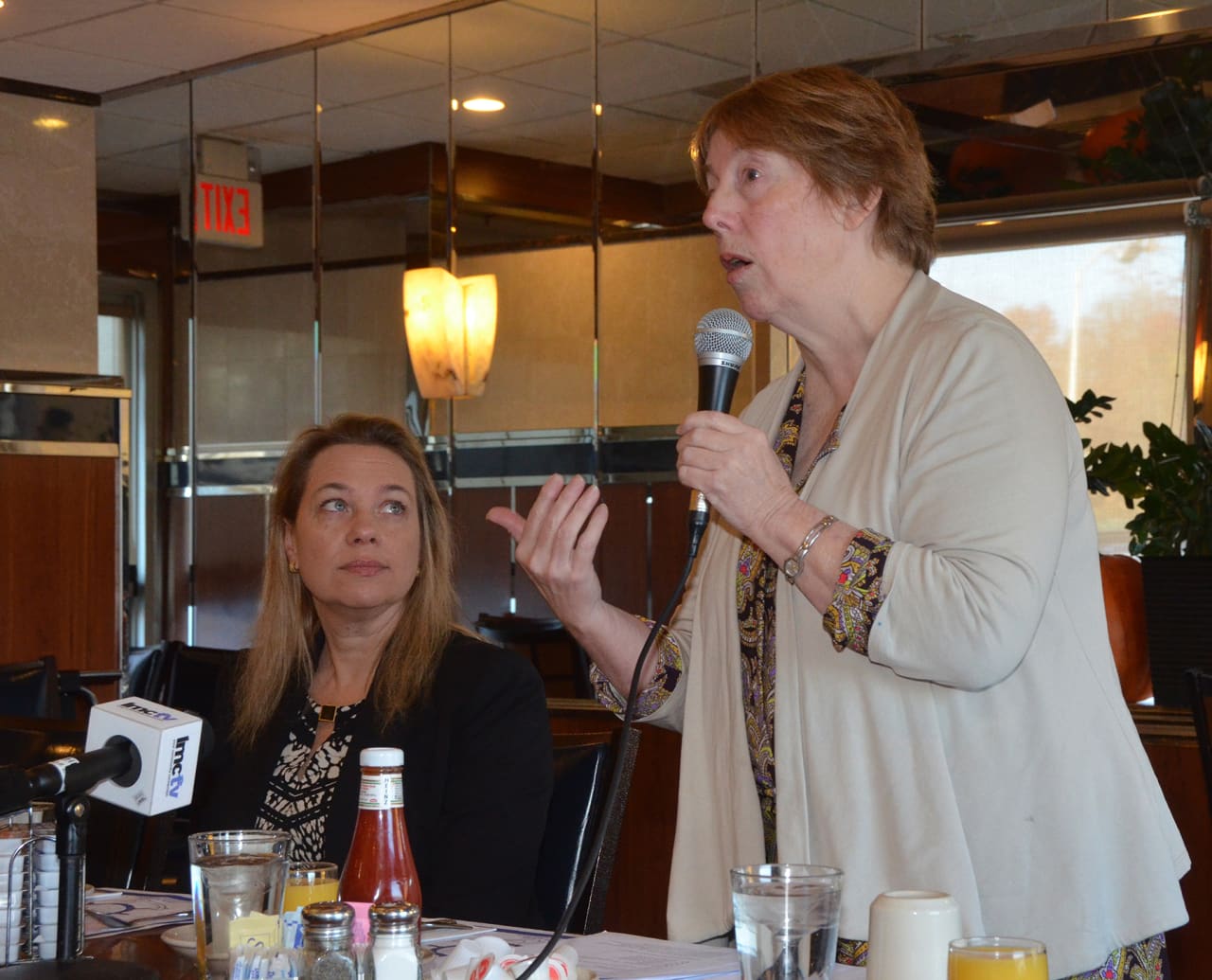Westchester County Legislator Catherine Parker, left, and Housing Action Council Executive Director Rosemarie Noonan, right, recently spoke about the issues many people face trying to find affordable housing in the county.