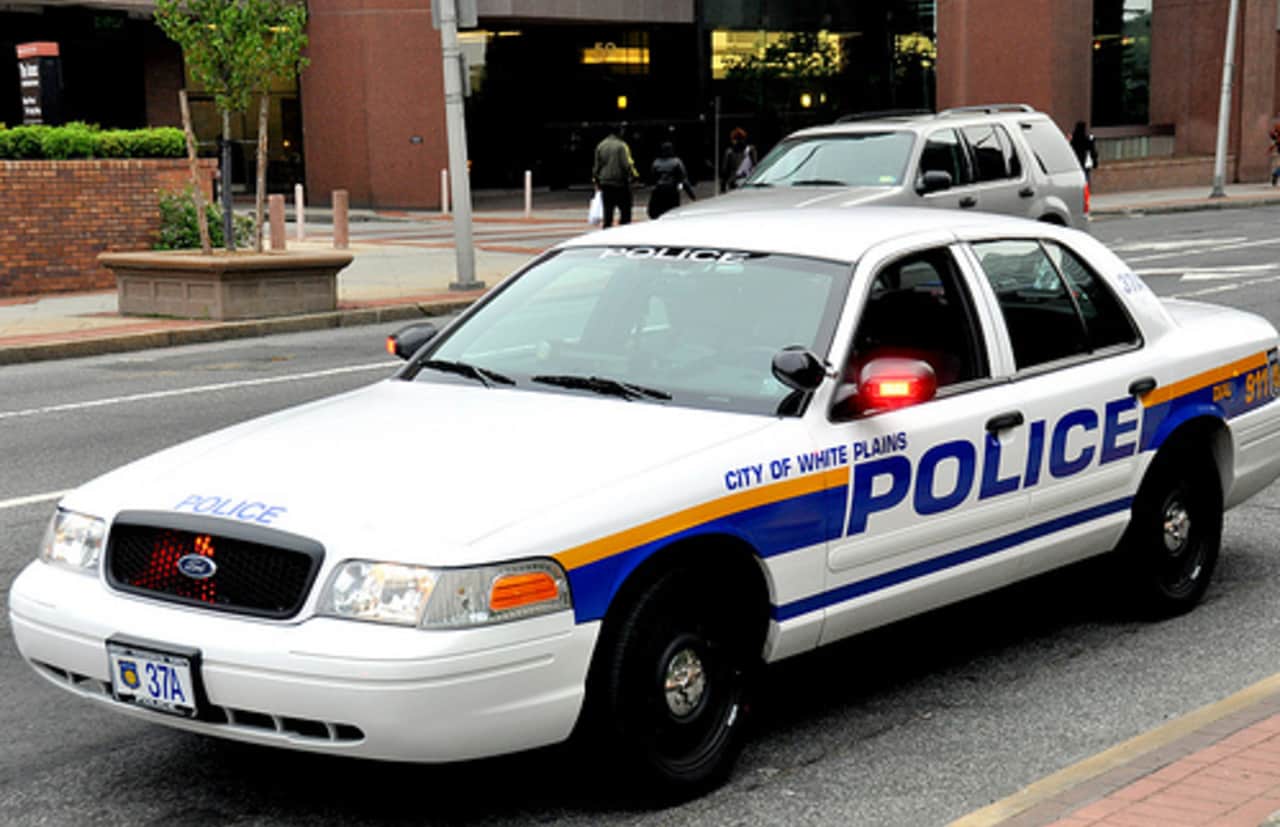 A White Plains police officer was suspended without pay after he allegedly beat his girlfriend, who is also a cop.
