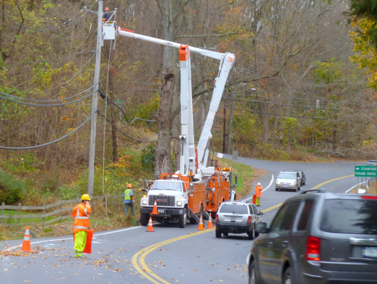 NYSEG crews repair a downed power line