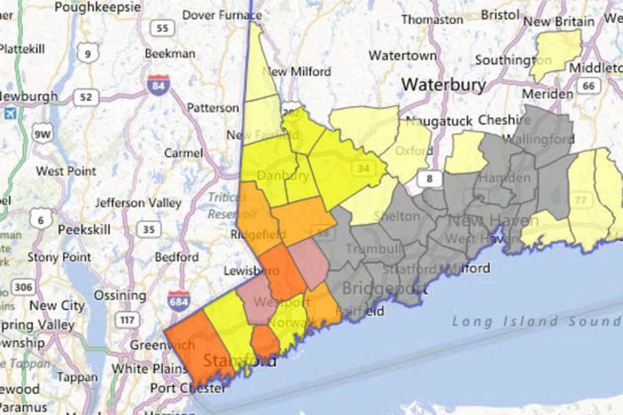 Thirty-four percent of New Canaan was still without power Monday morning. 
