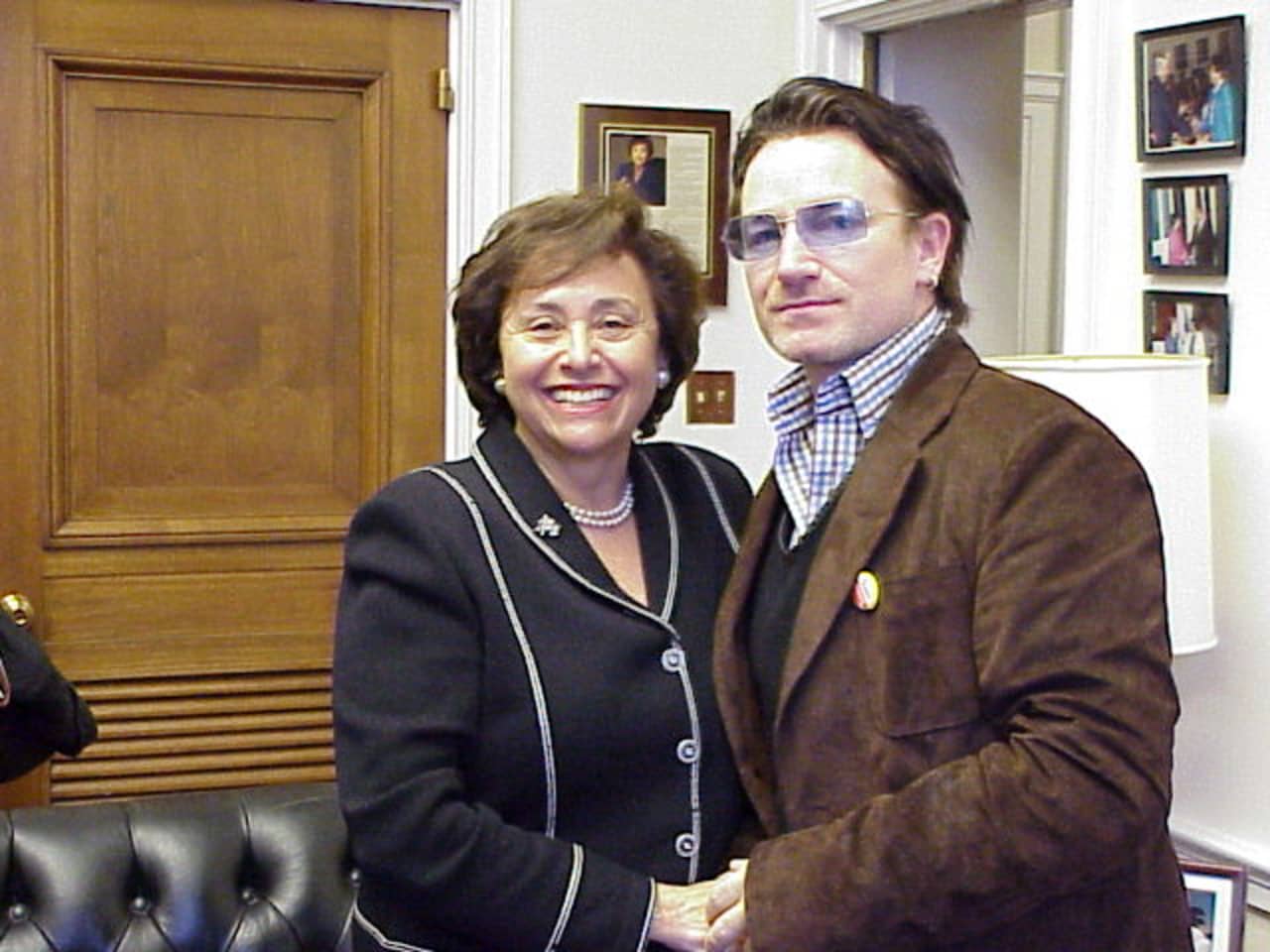 Congresswoman Nita Lowey with Bono back in 2002.