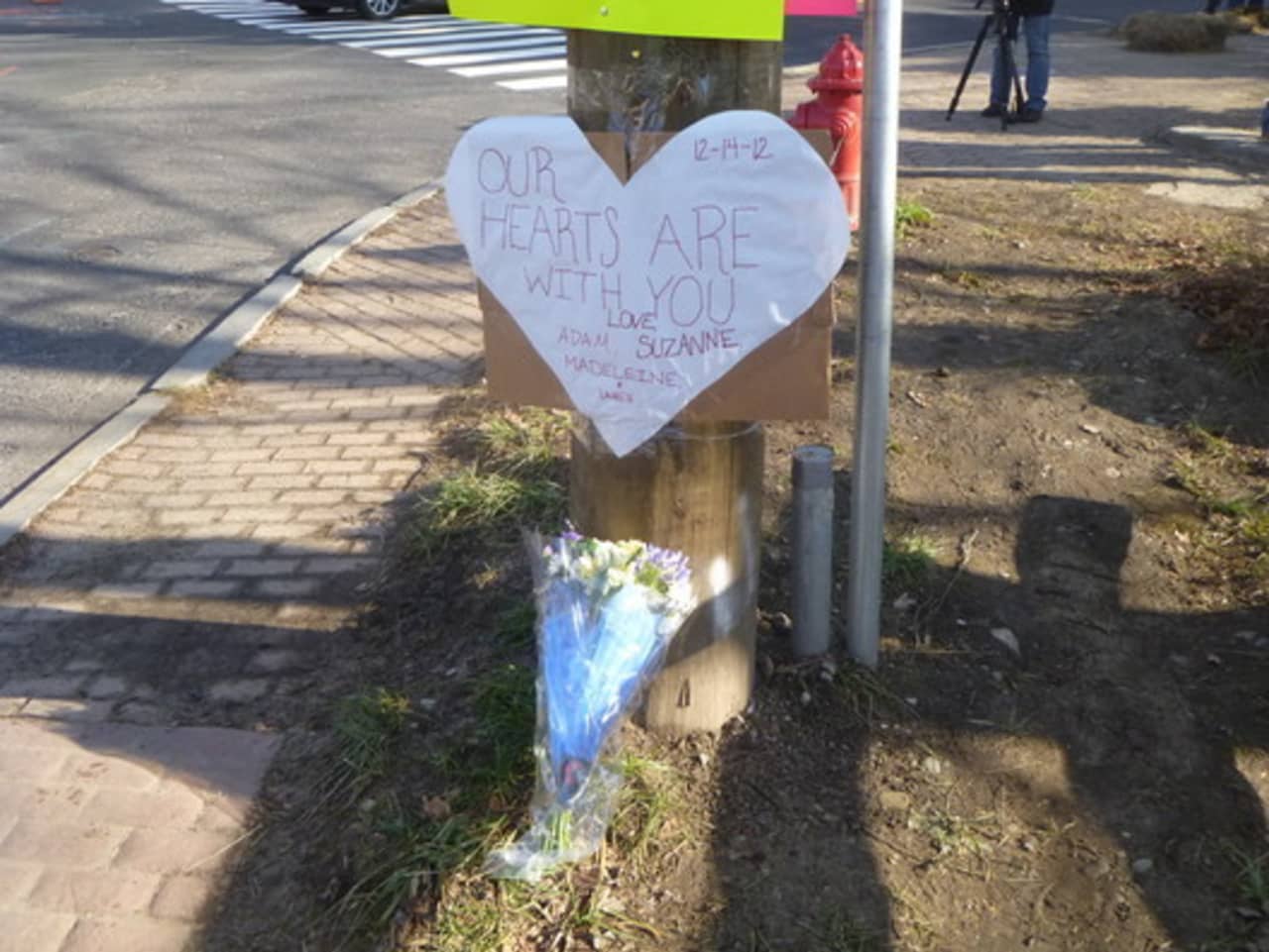Memorials appeared throughout Newtown after the shooting at Sandy Hook Elementary School.