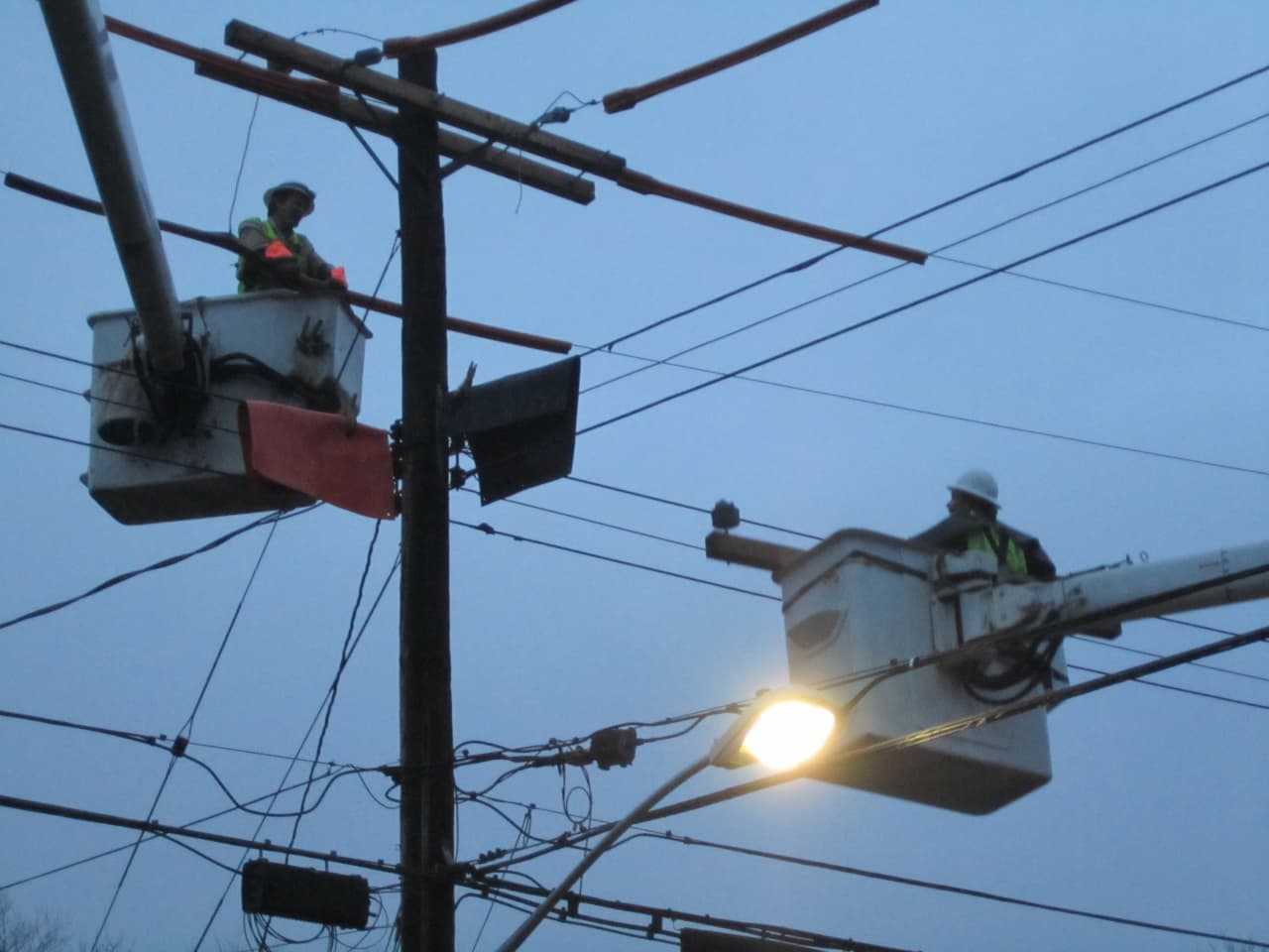 Con Edison crews work to make permanent repairs in Briarcliff Manor in early December. 