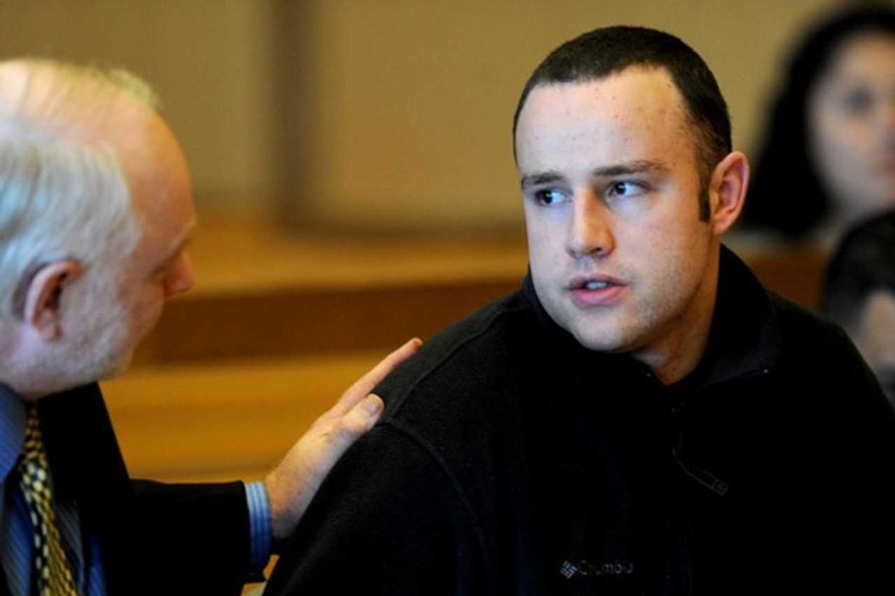 Aaron Ramsey of Wilton sits with his defense lawyer Howard Ehring at the hearing on Dec. 12 in Stamford where he was found to be not guilty by reason of mental illness by a three-judge panel in the death of his father.