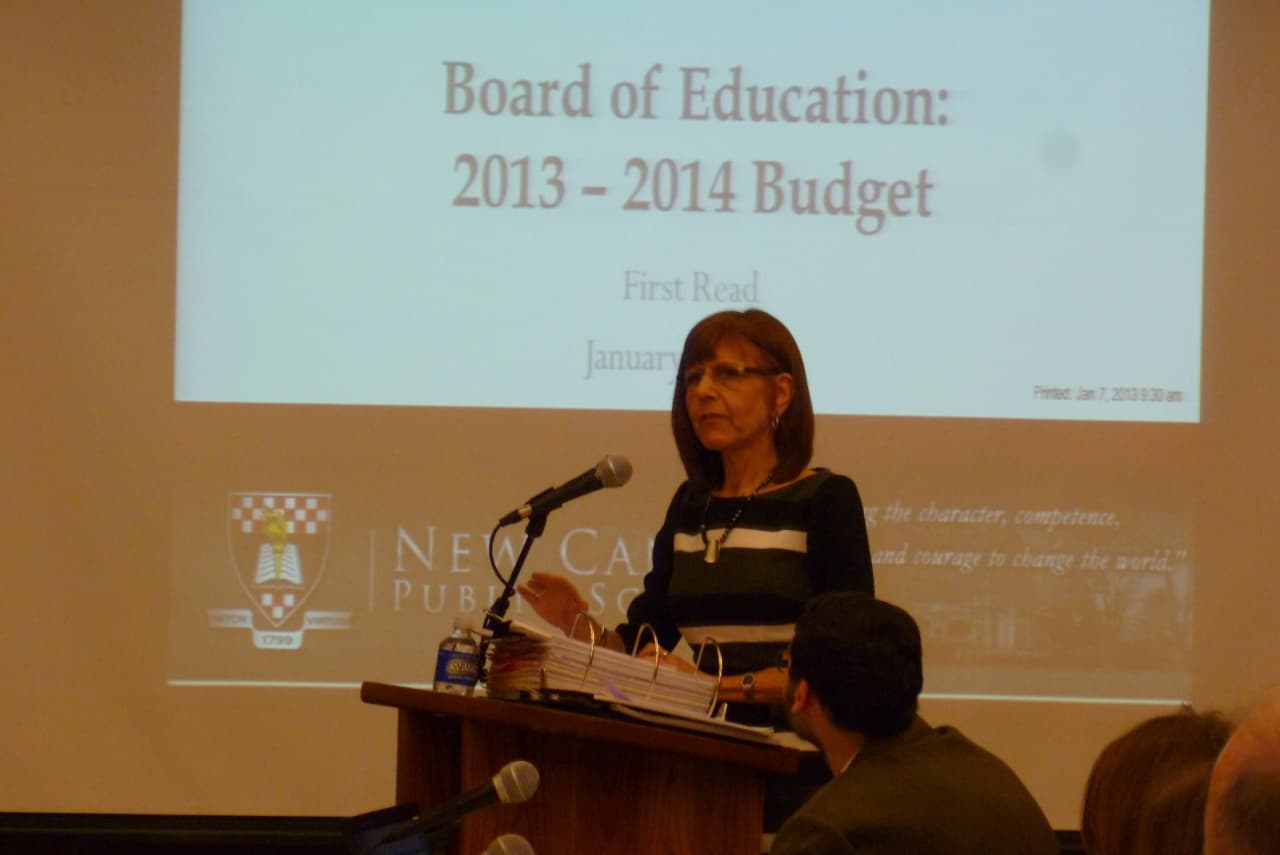 New Canaan Schools Superintendent Mary Kolek presents the proposed 2013-14 budget during Monday's Board of Education meeting. 