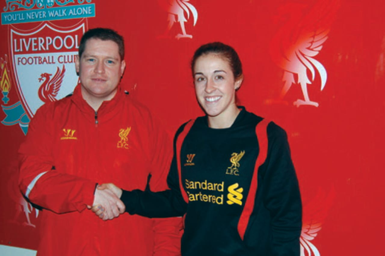 Somers' Amanda DaCosta, pictured with head coach Matt Beard, will play soccer for the Liverpool Ladies.