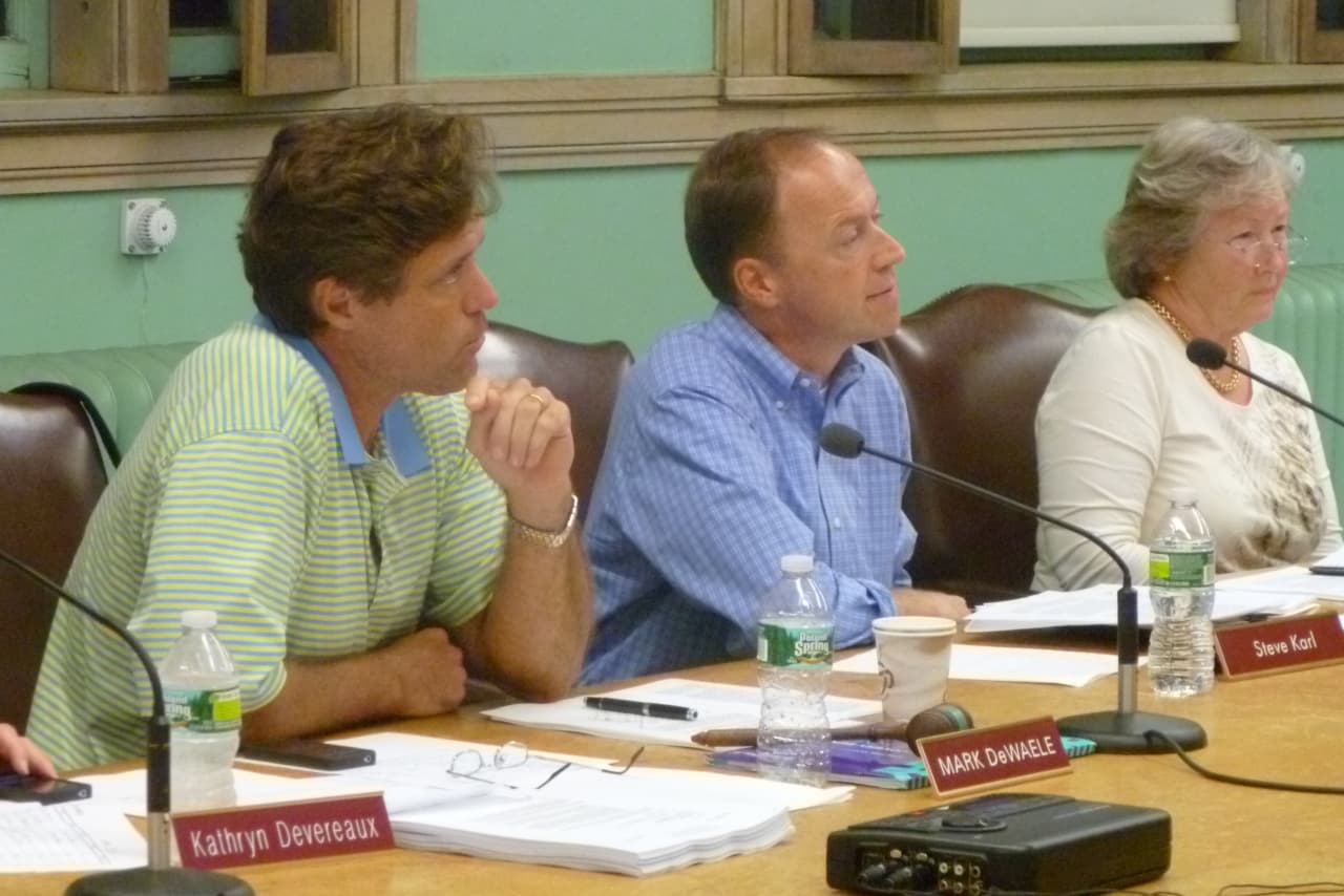 Town Council members, from left, Mark DeWaele, Steve Karl and Penny Young, and the other members of the council will be hearing from residents about New Canaan's spending plan Wednesday night. 