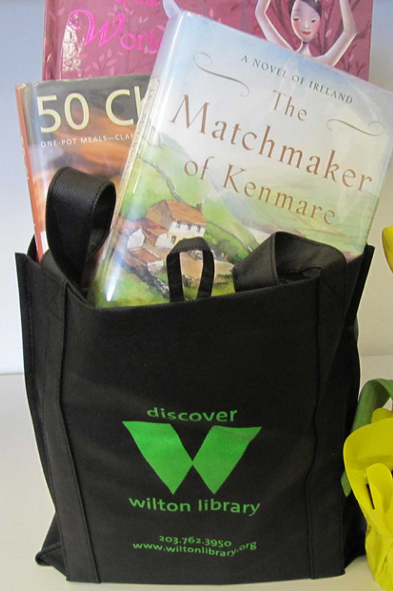 Next Friday, Wilton Library patrons who borrow 10 or more items will received a free Wilton Library logo reusable shopping bag, as part of National Library Week. 