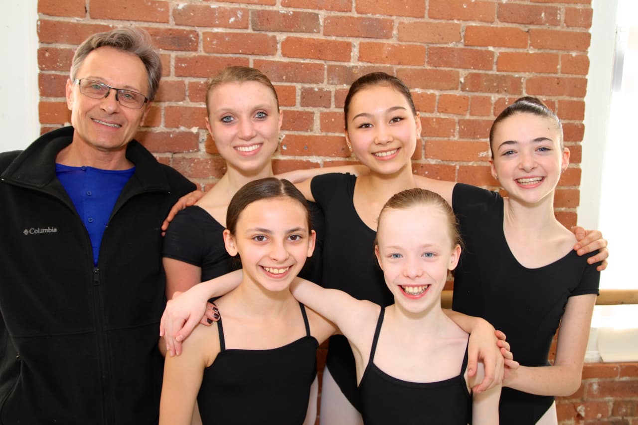 Three Greenwich Ballet Academy students will compete in a national championship later this month. Back row, left to right: Yuri Vodolaga, Celia Volkwein, Ester Wells, Lindsey Wales. Front row, left to right: Juliette Bosco, Elisabeth Beyer