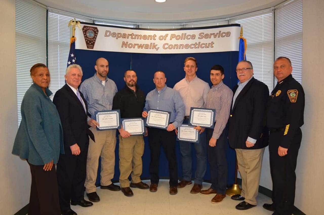 Norwalk Police honored its Officers of the Month. See story for IDs.