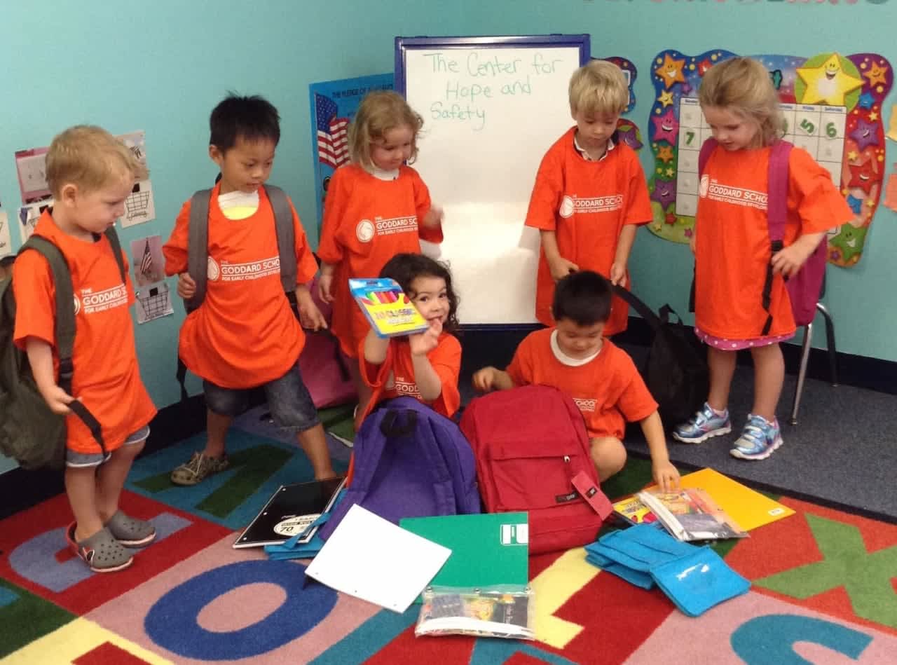 Preschoolers at The Goddard School collected and donated more than 50 backpacks filled with school supplies for The Center for Hope and Safety in Hackensack.