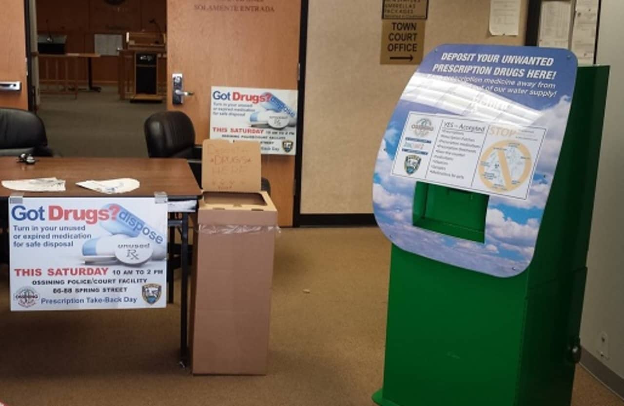 The Ossining Police Department, which took part in the National Prescription Drug Take Back Day this past weekend, maintains a box in the lobby of the police and court facility where expired medications can be safely left.