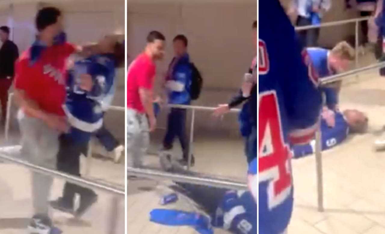 NY Rangers Fan's Punch Knocks Tampa Bay Fan Unconscious Leaving MSG