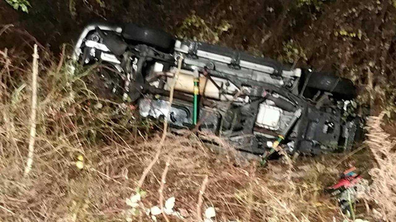 A car went down an embankment on  the Merritt Parkway south at Exit 52 in Trumbull early Sunday. 