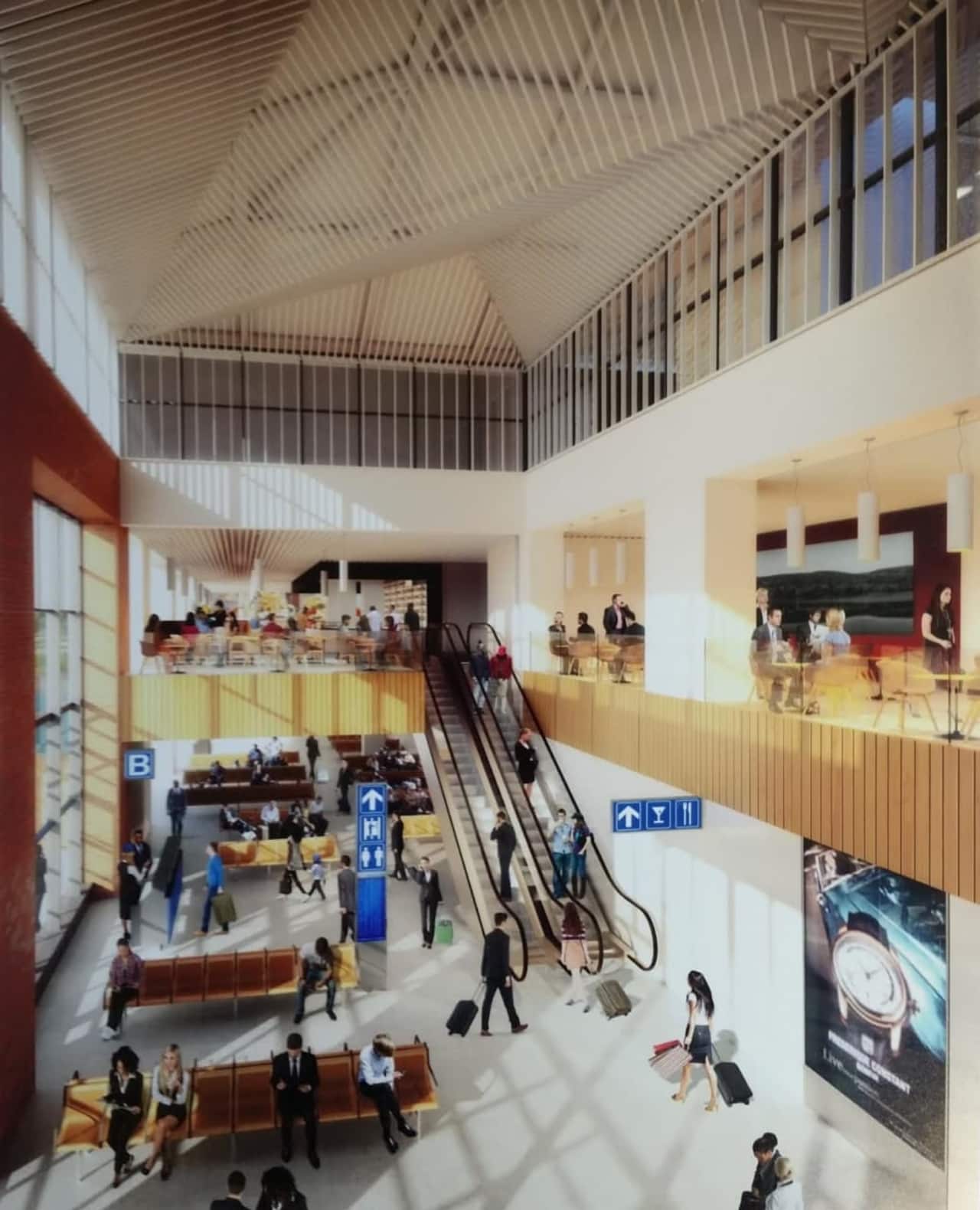An artist's rendering of proposed terminal interior improvement by Macquarie Infrastructure Corporation at the Westchester County Airport.