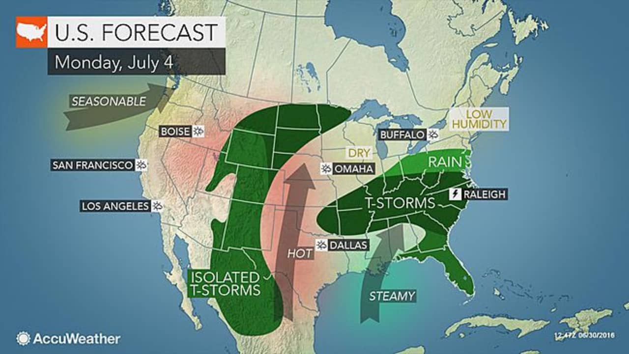 It will be a stormy July 4th for much of the U.S. on Monday, but this area should enjoy sun during the day.