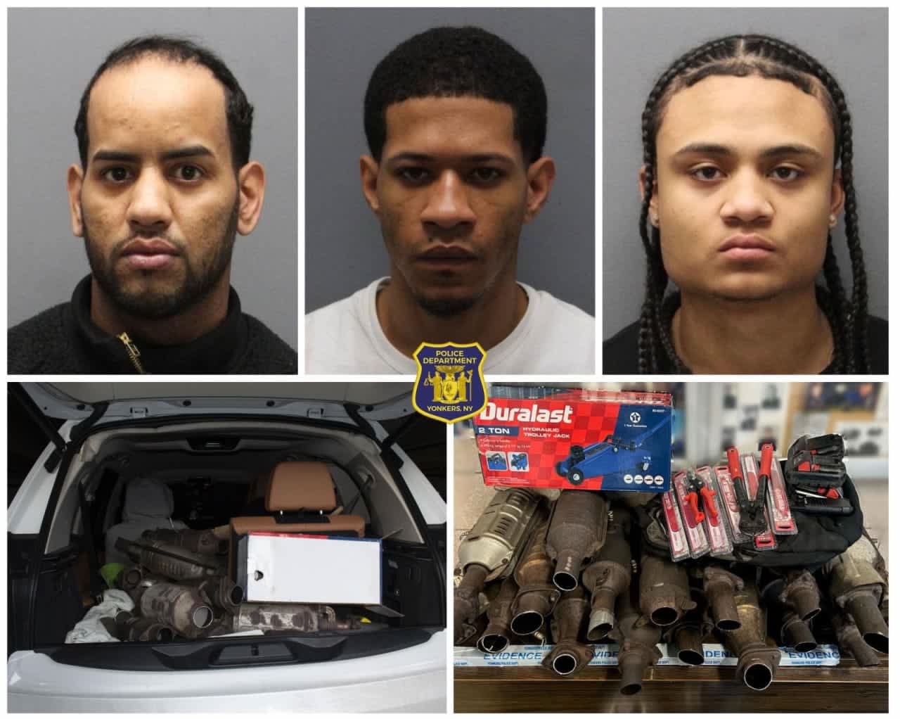 Three men were caught with 17 suspected stolen catalytic converters at a parking garage in Westchester.