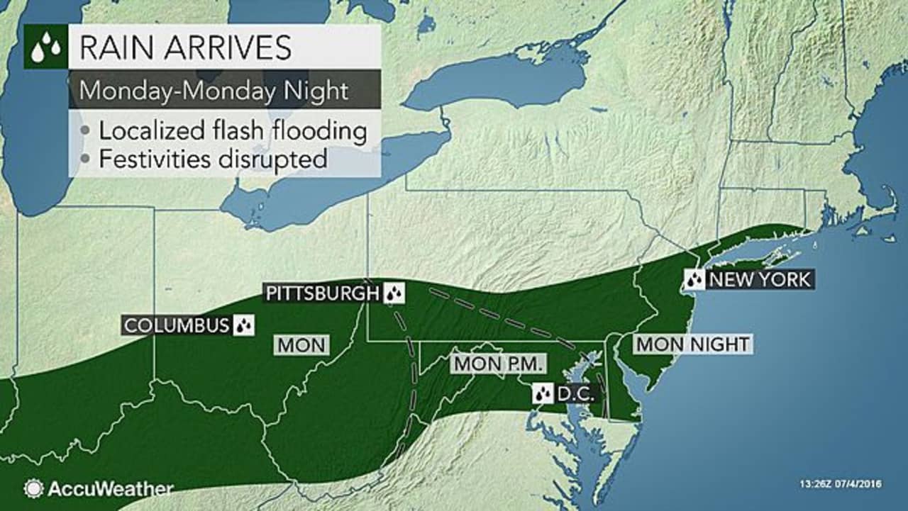 Rain could result in localized flash flooding in some spots, according to AccuWeather.com.