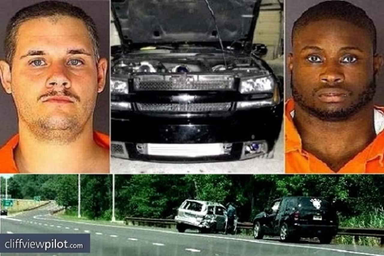 John C. Emili, right, a former Clarkstown North High School athlete, was sentenced to prison for his role in a road rage incident that killed a New Jersey woman. The other driver, Thomas Vanderweit, top left, is serving a six-year sentence.