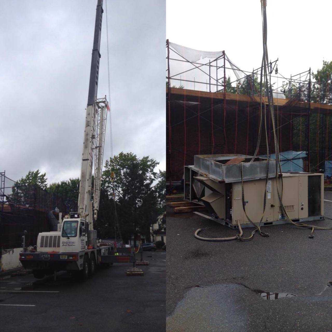 The old HVAC unit being removed from the New Rochelle YMCA pool.