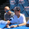 New York Yankee outfielder Brett Gardner with New Rochelle volunteer Jake Gallin.