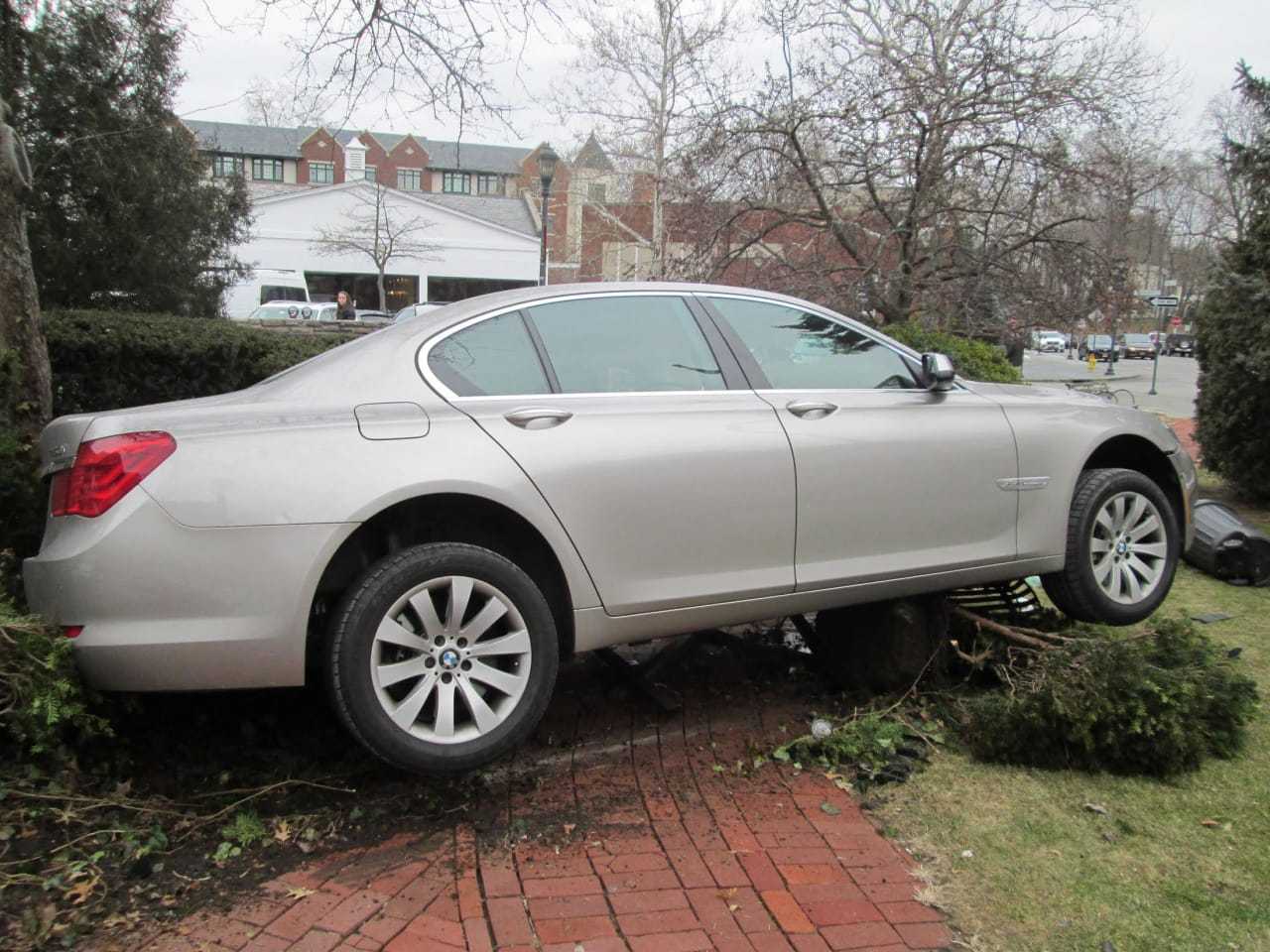 A 61-year-old driver accidentally accelerated his BMW through a park bench at Memorial Park in Scarsdale.