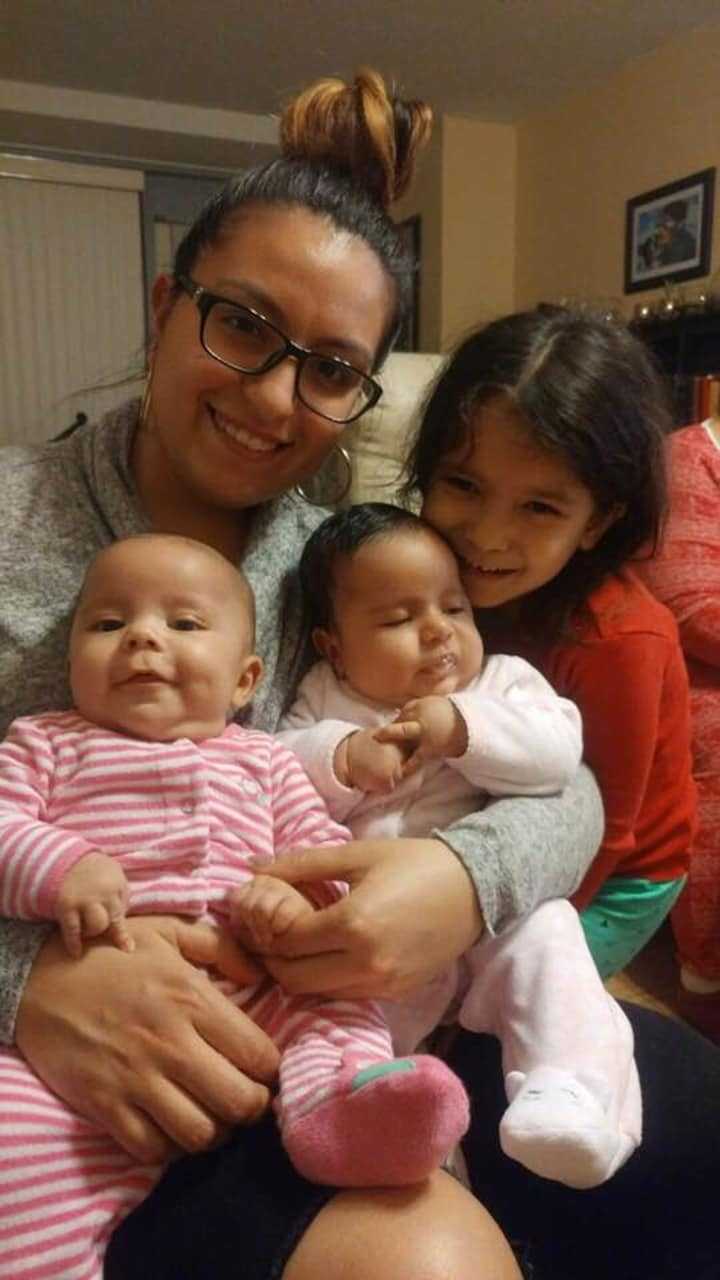 Roman twins Grace, left, and Isabella with sisters Stephanie and Victoria.