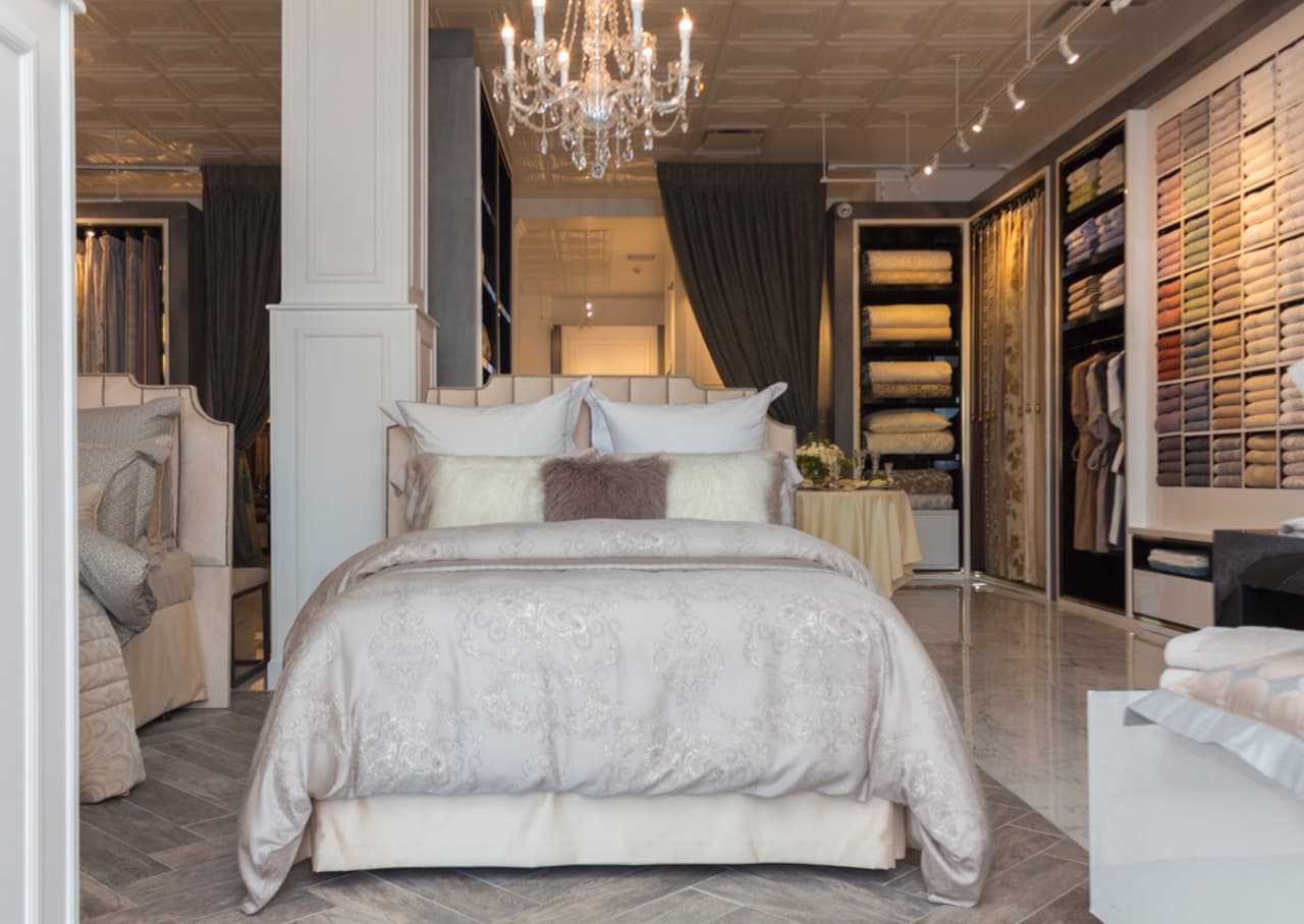 Luxury bedding items are part of a huge inventory at Togas in Greenwich.