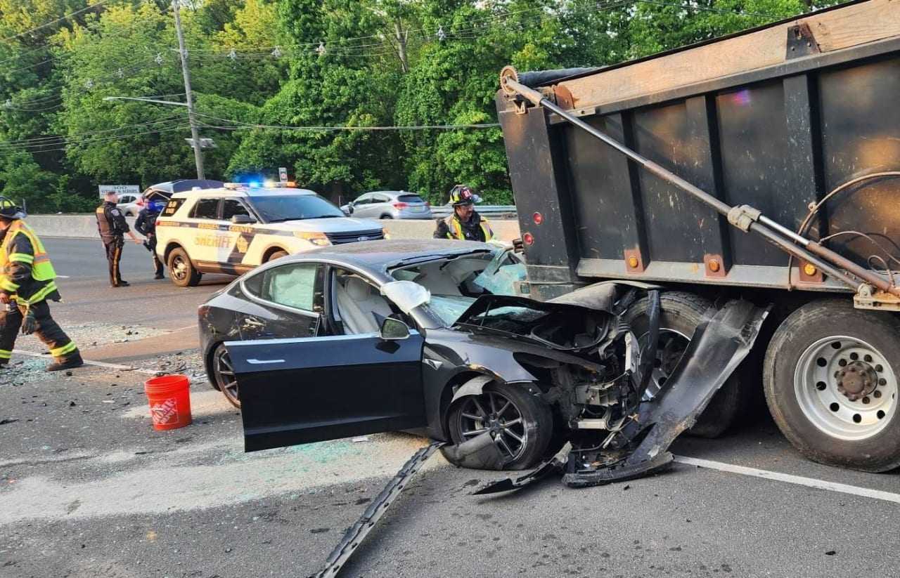 Horrific Route 4 Crash: Victim Freed, Hospitalized After Tesla Rear-Ends Dump Truck (PHOTOS)