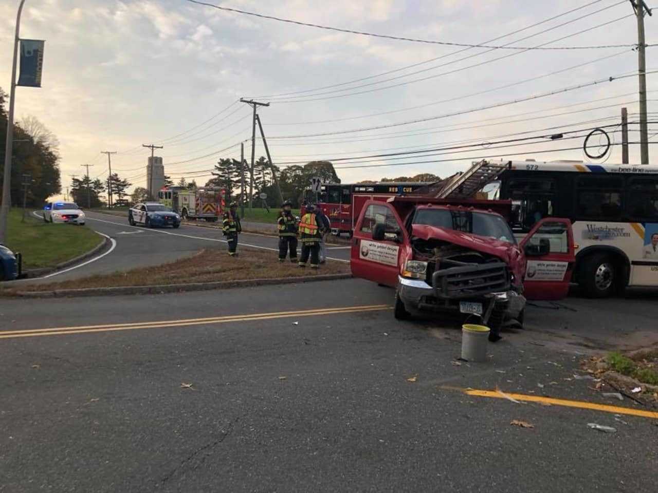 A Bee-Line bus was involved in a crash involving a pickup truck outside of Westchester Community College.
