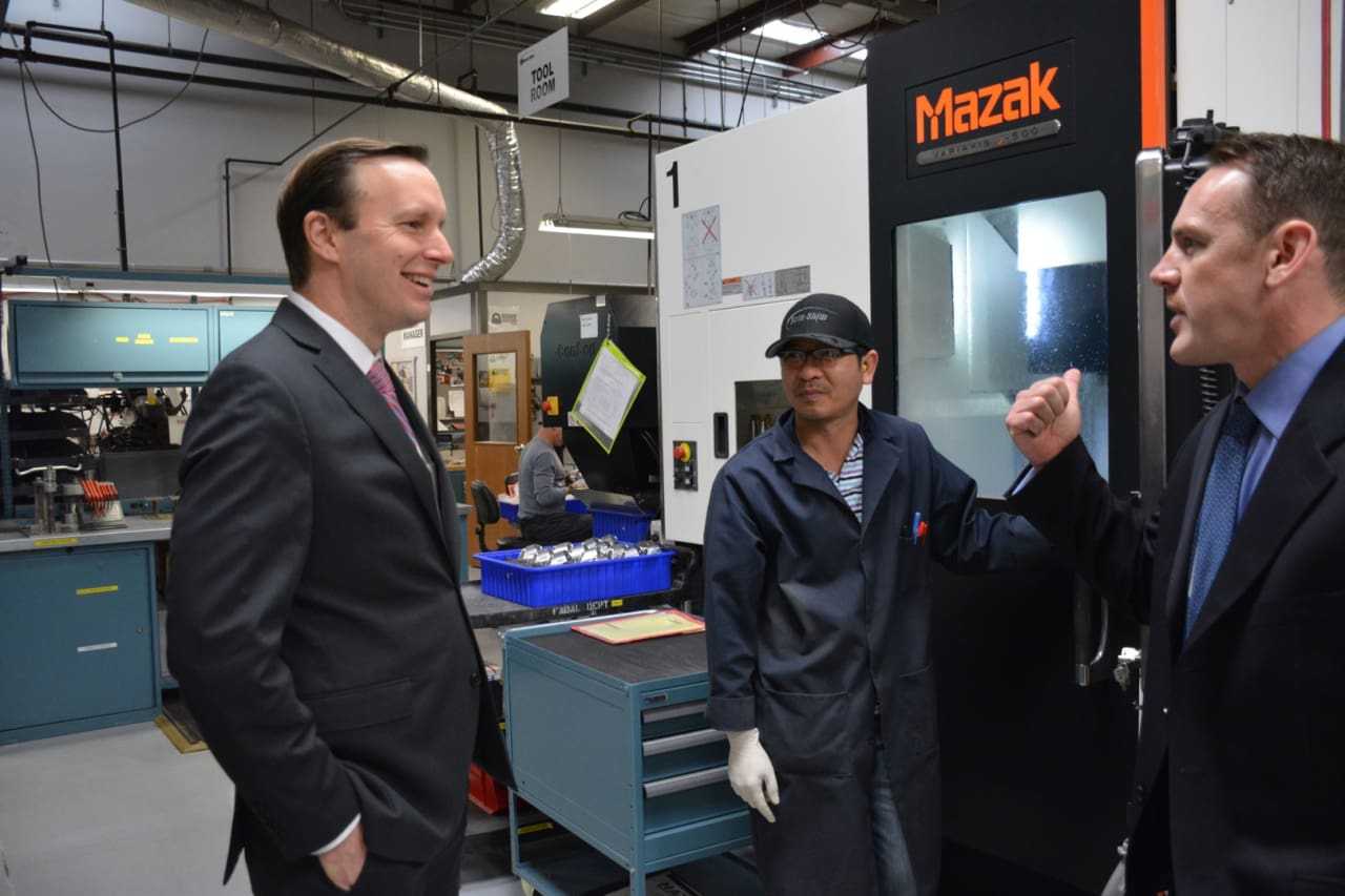 Sen. Chris Murphy tours the Beta Shim facility in Shelton.
