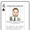 One of the cold case playing cards, featuring information about the unsolved murder of Hakeem "Sonny" Joseph