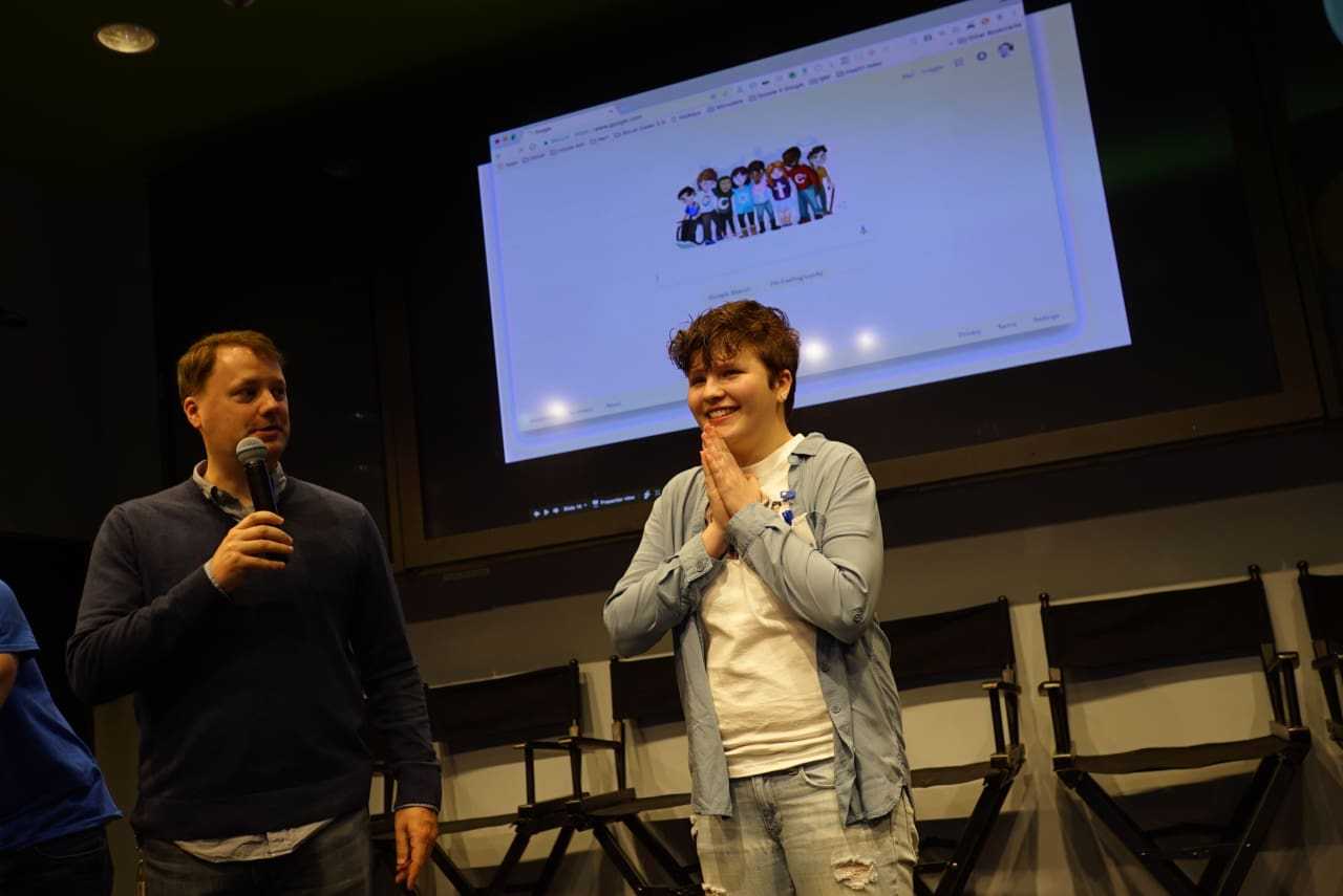 Sarah Harrison is announced as the winner of the Doodle 4 Google contest at Bunnell High School on Friday.
