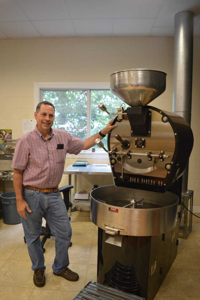 Ed Freedman makes about 20 pounds of roasted coffee beans at a time at Shearwater Coffee Roasters of Trumbull.