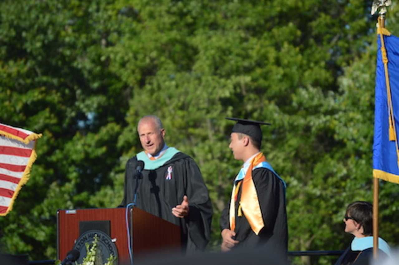 Mayor Mark A. Lauretti speaks at the Shelton High graduation.
