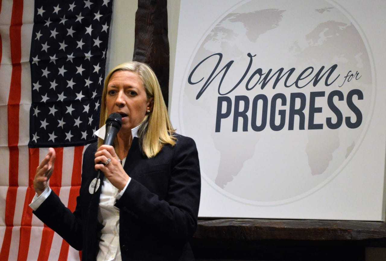 Erin Chung of Wyckoff, head of Women for Progress, addresses 250 members in Ridgewood.