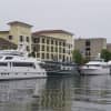 Yachts are on display at Delamar Docks in Greenwich.